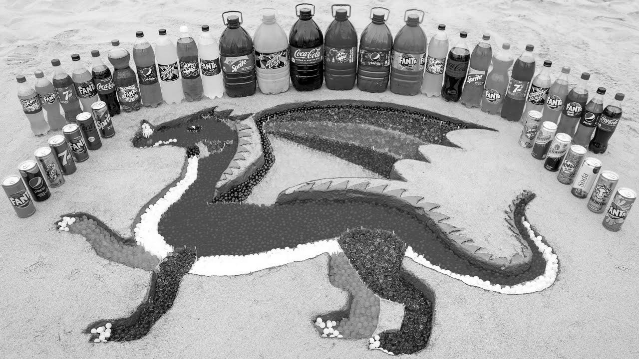 How to make Rainbow DRAGON with Orbeez Colourful, Huge Coca Cola, Fanta and Mentos & In style Sodas